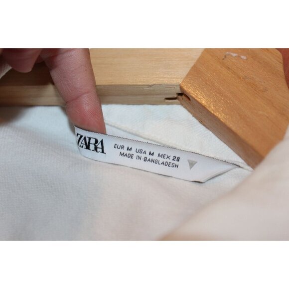 Zara Womens White Denim Shirt Dress With Button Front & Adjustable Waist - Size - Picture 8 of 10